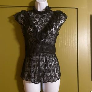 Free People Black Victorian Sleeveless Lace Top